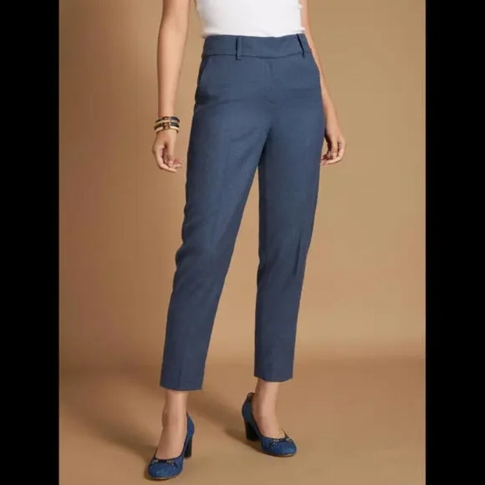 Luxe Italian Stretch Flannel Slim Leg Blue Pants plus size 12